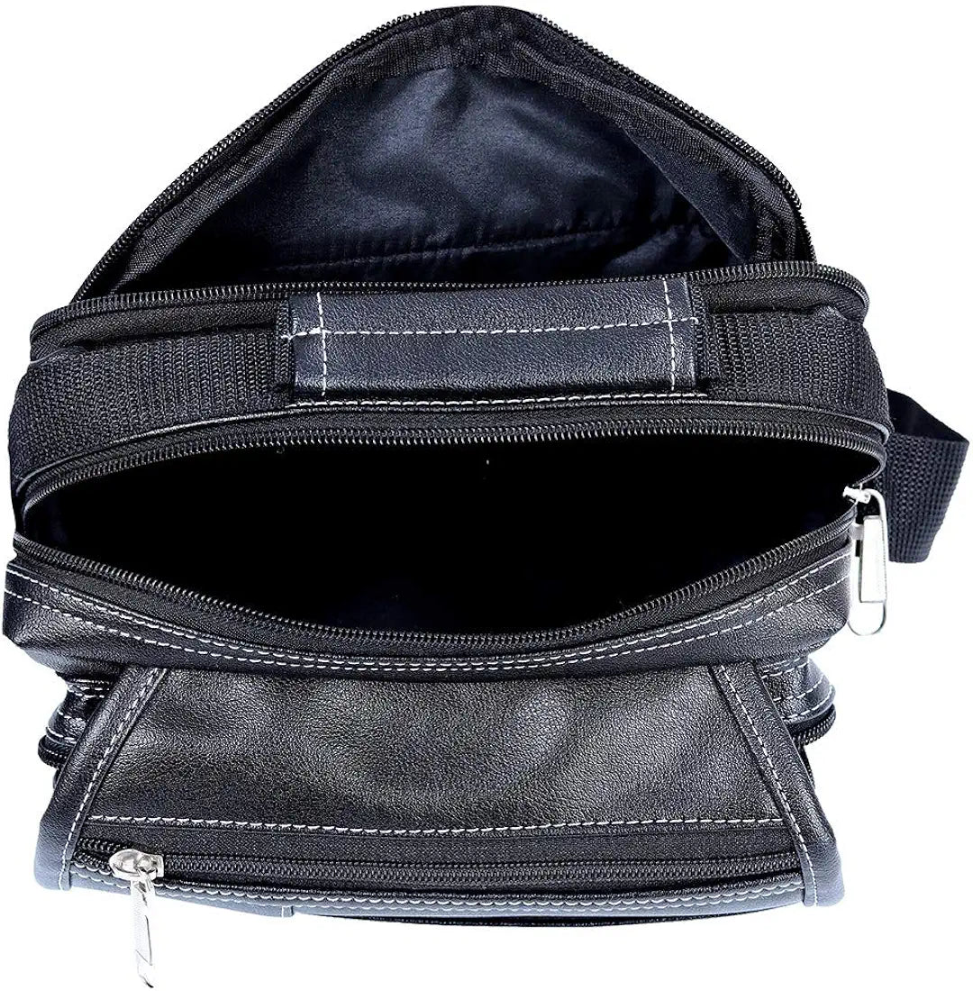 Leather World Sling Bag for Men PU Leather Messenger Cross Body Travel Office One Side Chest Shoulder Bag for Men & Women -Black