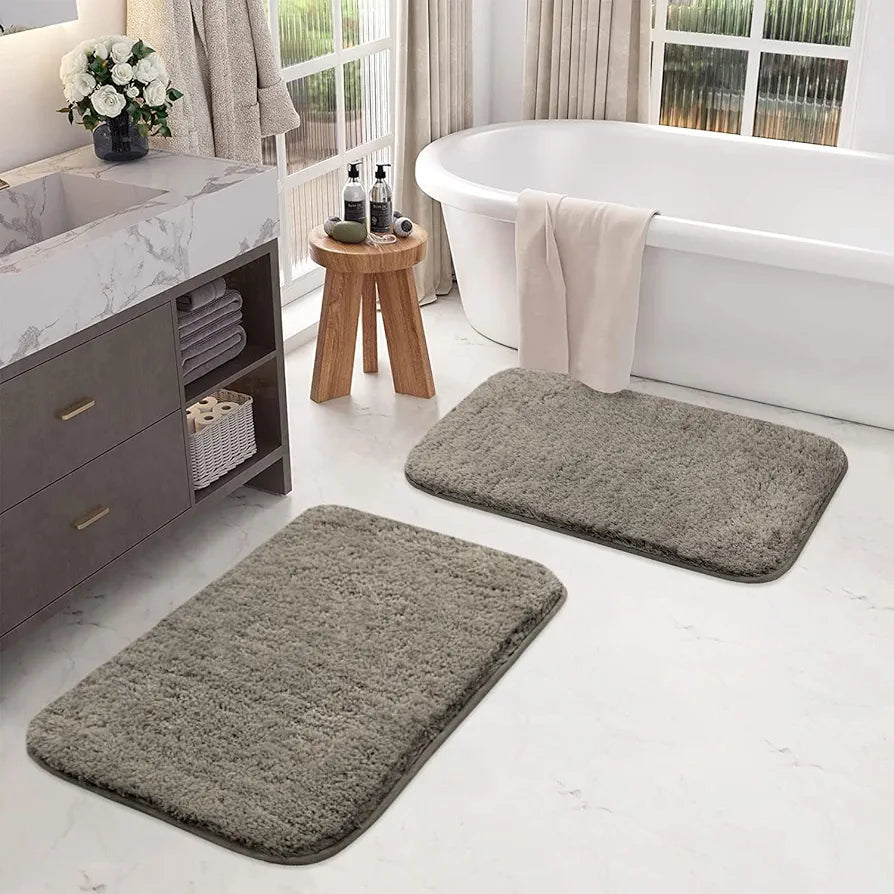 Luxe Home International Bath Mat Super Soft Ultra Absorbent Rectangular Mat Colour Taupe (Pack of 2)