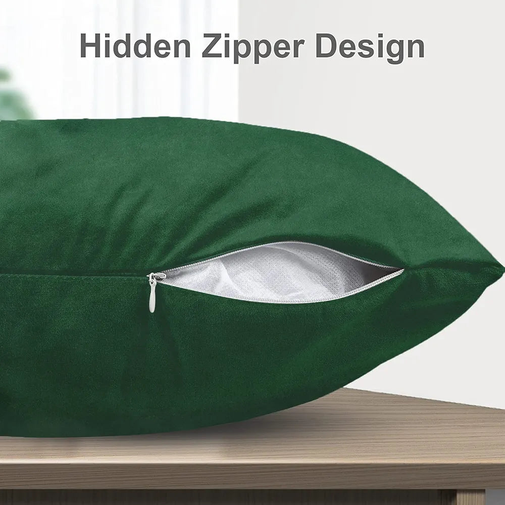 Cloth Fusion Velvet Sofa Cushion Cover Set of 5 Luxurious Cushion Cover Green