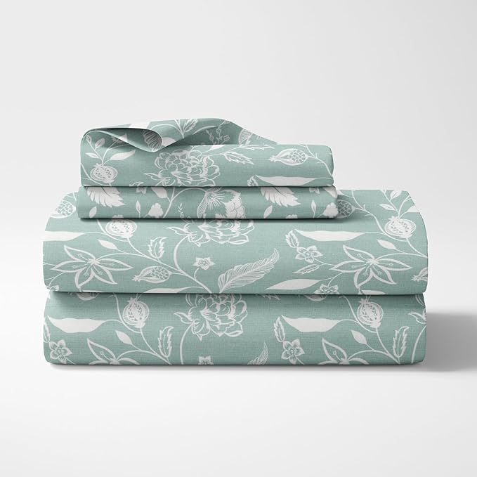 Haus & kinder Cotton Queen Size Bedsheet for Double Bed (90 X 100 Inches) with 2 Pillow Covers | 186 TC | Blue White Floral