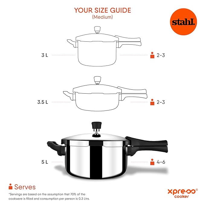 Stahl Triply Stainless Steel Pressure Cooker 5 Litre Outer Lid | Belly Pressure Cooker | Safe & Long Lasting Steel