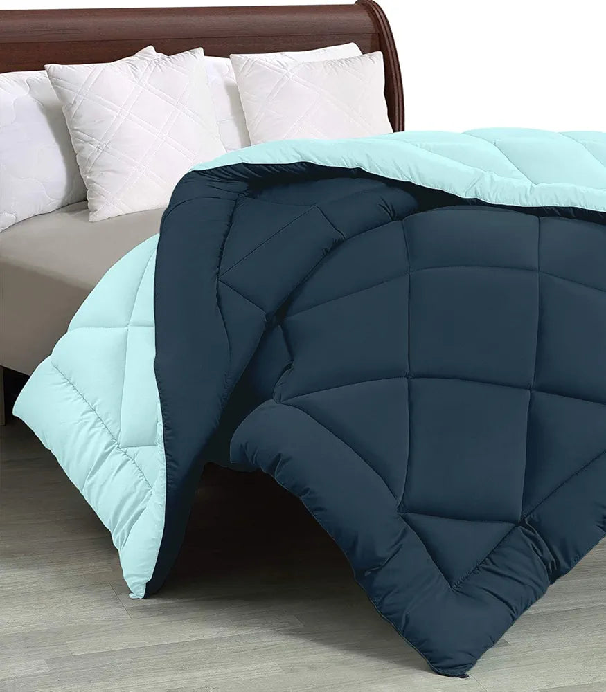 Cloth Fusion Reversible AC Comforter Single Bed Soft Microfibre Quilt Blanket for Winter Navy & Light Blue