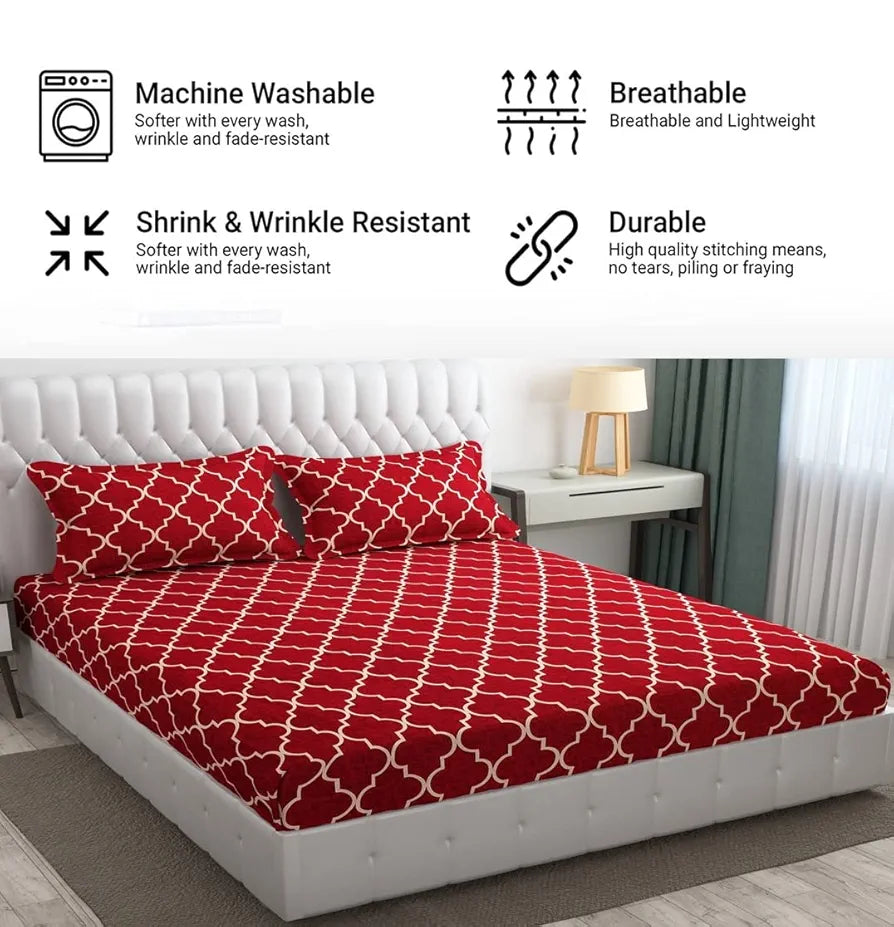 Fresh From Loom Bedsheet Hypoallergenic Wrinkle Free Bed Sheets With 2 Pillow Covers 144 TC Maroon Vector