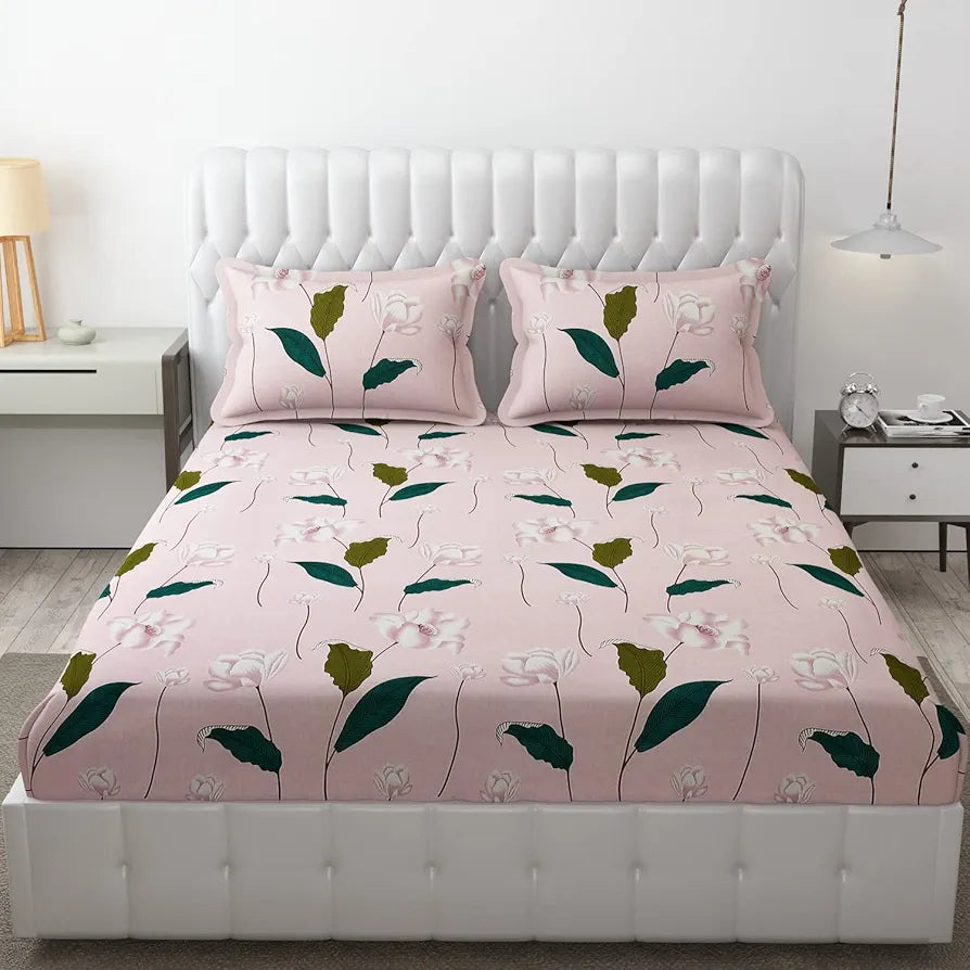 Fresh From Loom Floral King Size Bedsheet Microfiber Rotary Printed Hypoallergenic Wrinkle Free With 2 Pillow Covers Multicolor 144 TC Flamingo