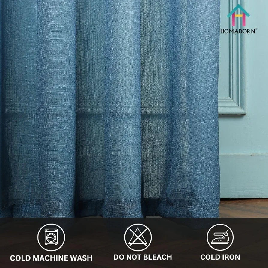 Homadorn Ombre Printed Linen Textured Sheer Curtains Yellow + Grey