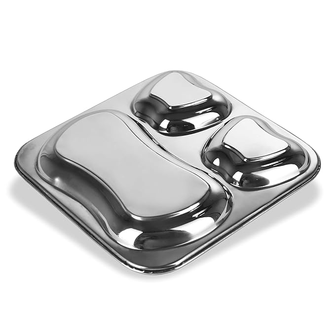 Sumeet Stainless Steel 3 in 1 Pav Bhaji Big Plate 24.5cm