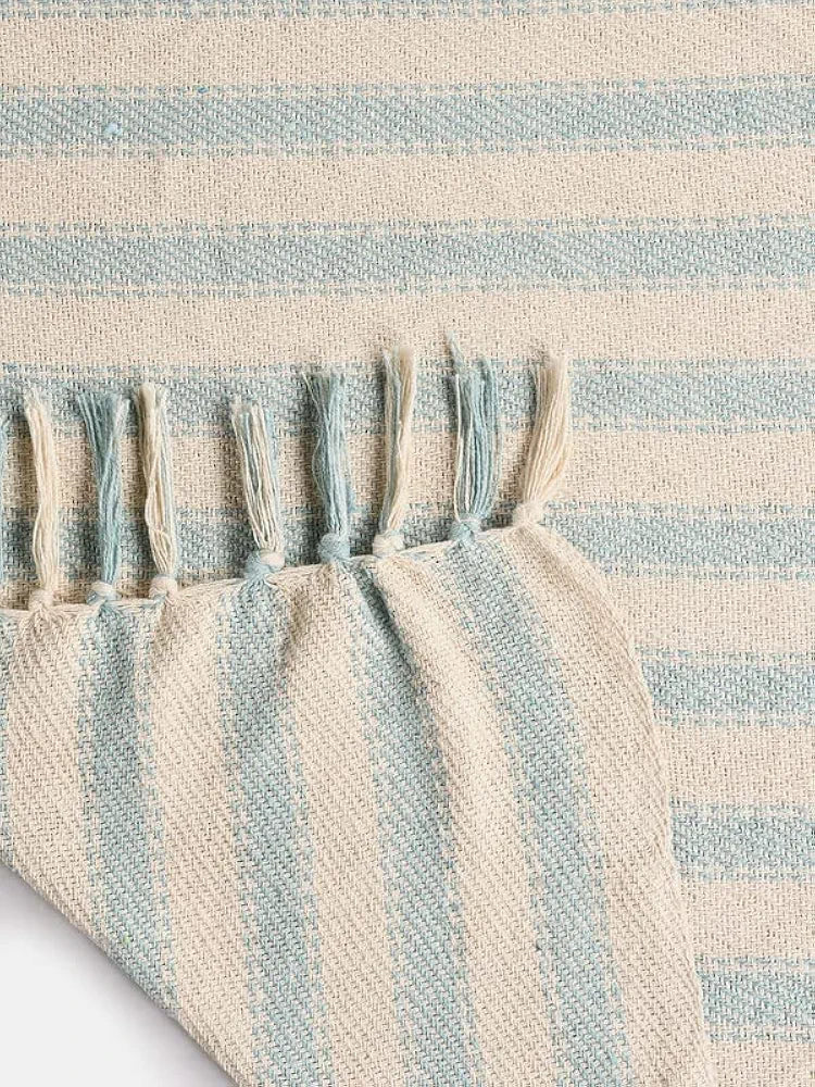 Sashaa World Striped Sofa Throw Medium with Tasselled Edges Colour Ice Blue