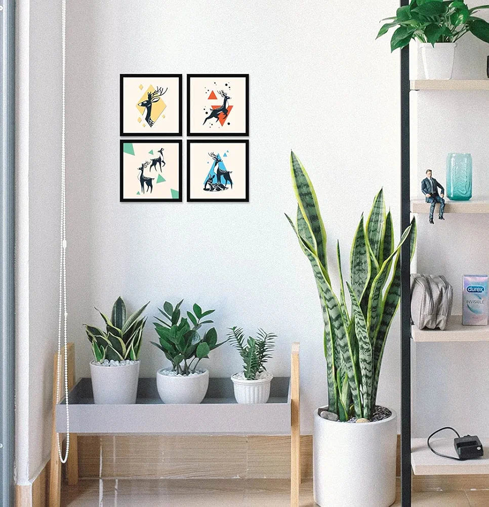 ArtX Paper Deer Wildlife Wall Art Painting Framed Paintings Set of 4