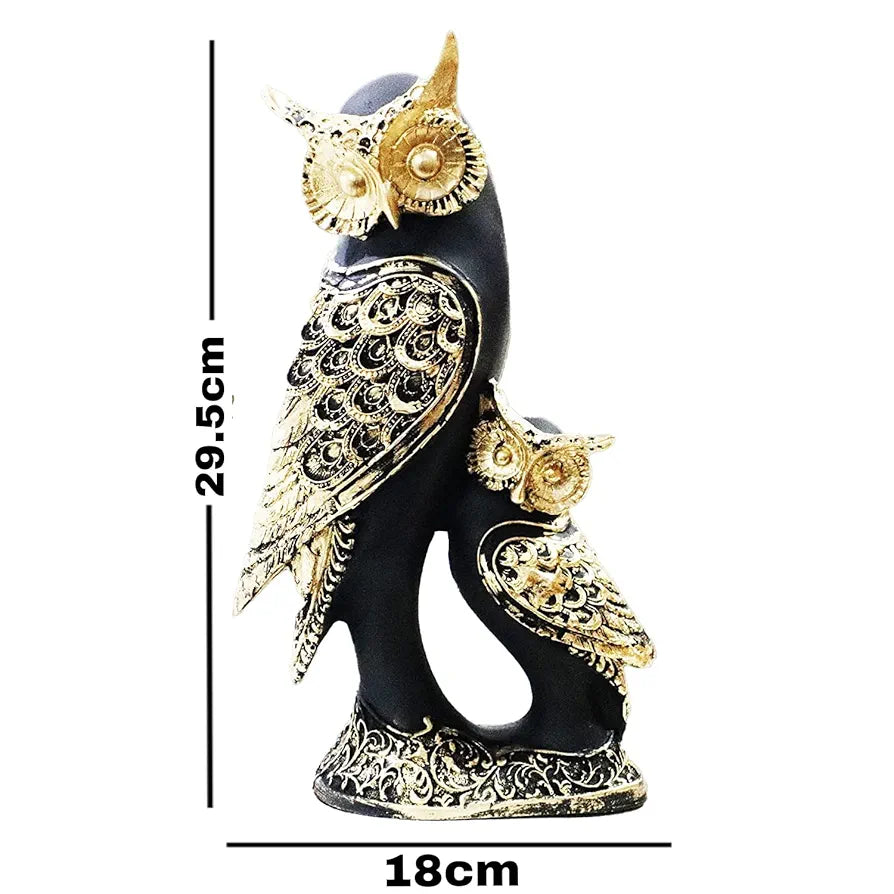 Jaipur Ace Marble Owl Showpiece/figurines Black Golden Owl