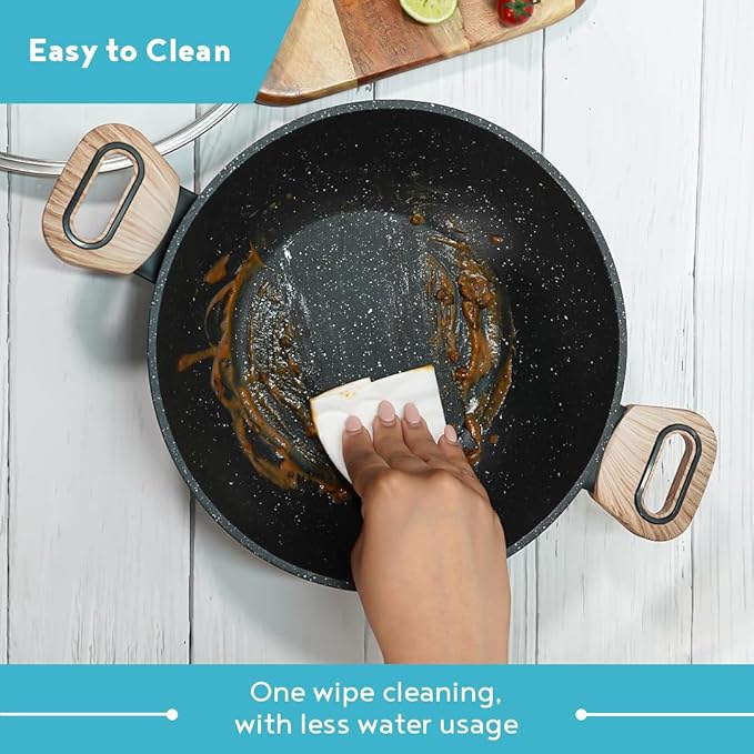 Bergner Ultimate Forged Nonstick 24 Cm Kadai With Glass Lid | 2 L Capacity