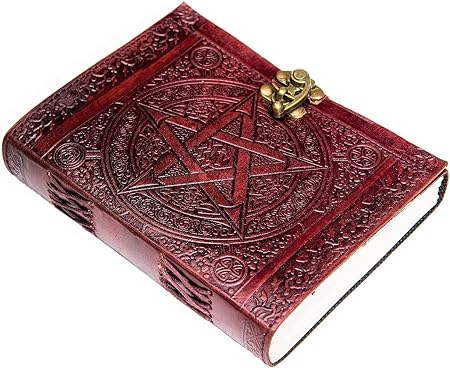 Craftshades -Handmade Leather Diary Embossed with star, journey & double wolf Diary with Antique Lock for Artist Sketchbook, Scrapbook, Drawing, Writing etc .Size 5 * 7 inch 
