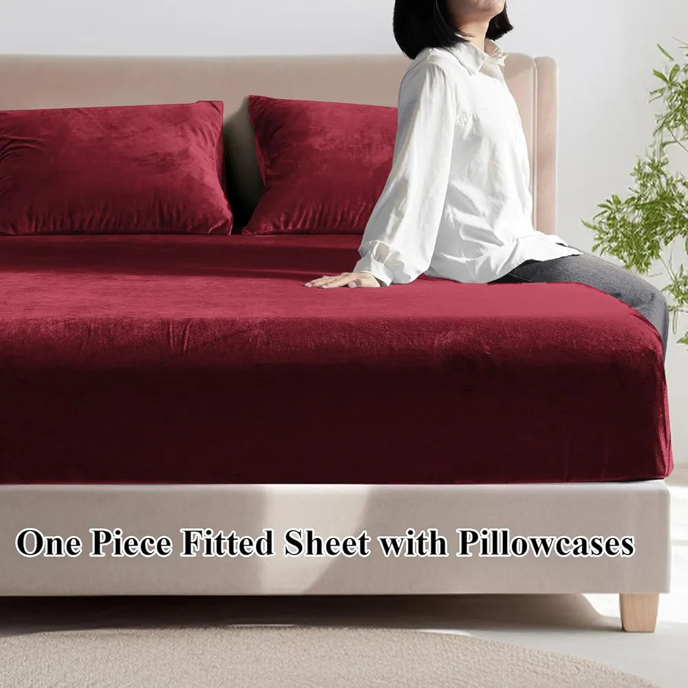 Cloth Fusion 200 TC Warm Winter Elastic Fitted Bedsheet for Double Bed King Size with 2 Pillow Covers Maroon