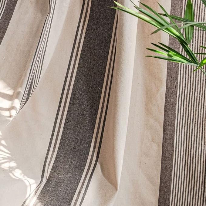 Huesland Cotton Curtains for Door, 7 Feet Long 1 Bohemian Eyelet Curtain | Beige & Grey Stripes