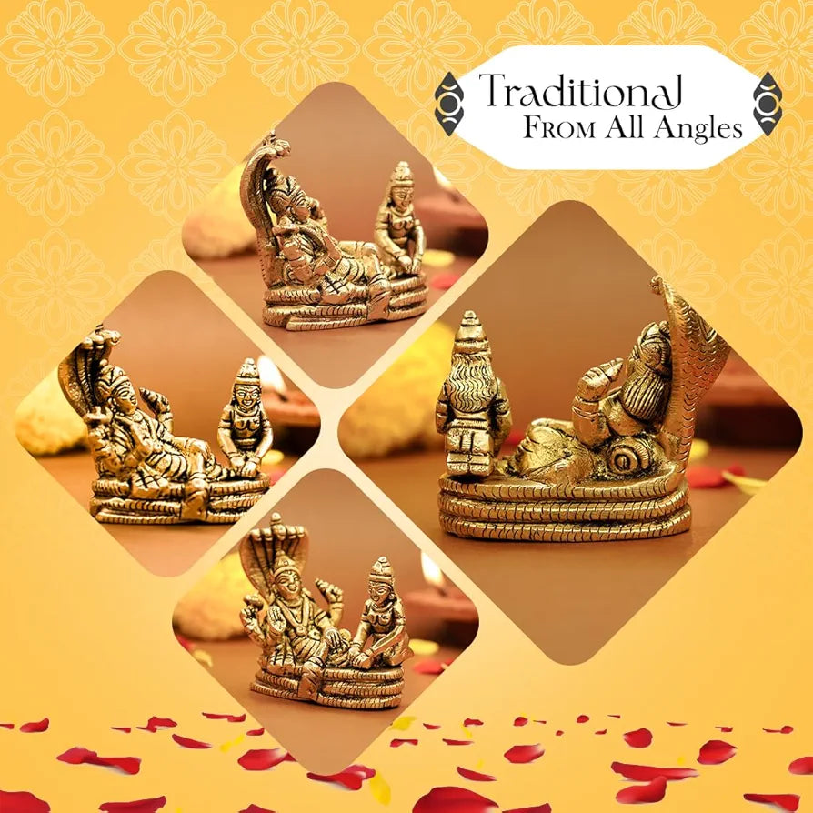 Ekhasa Pure Brass Vishnu Laxmi Murti on Sheshnag Sarp