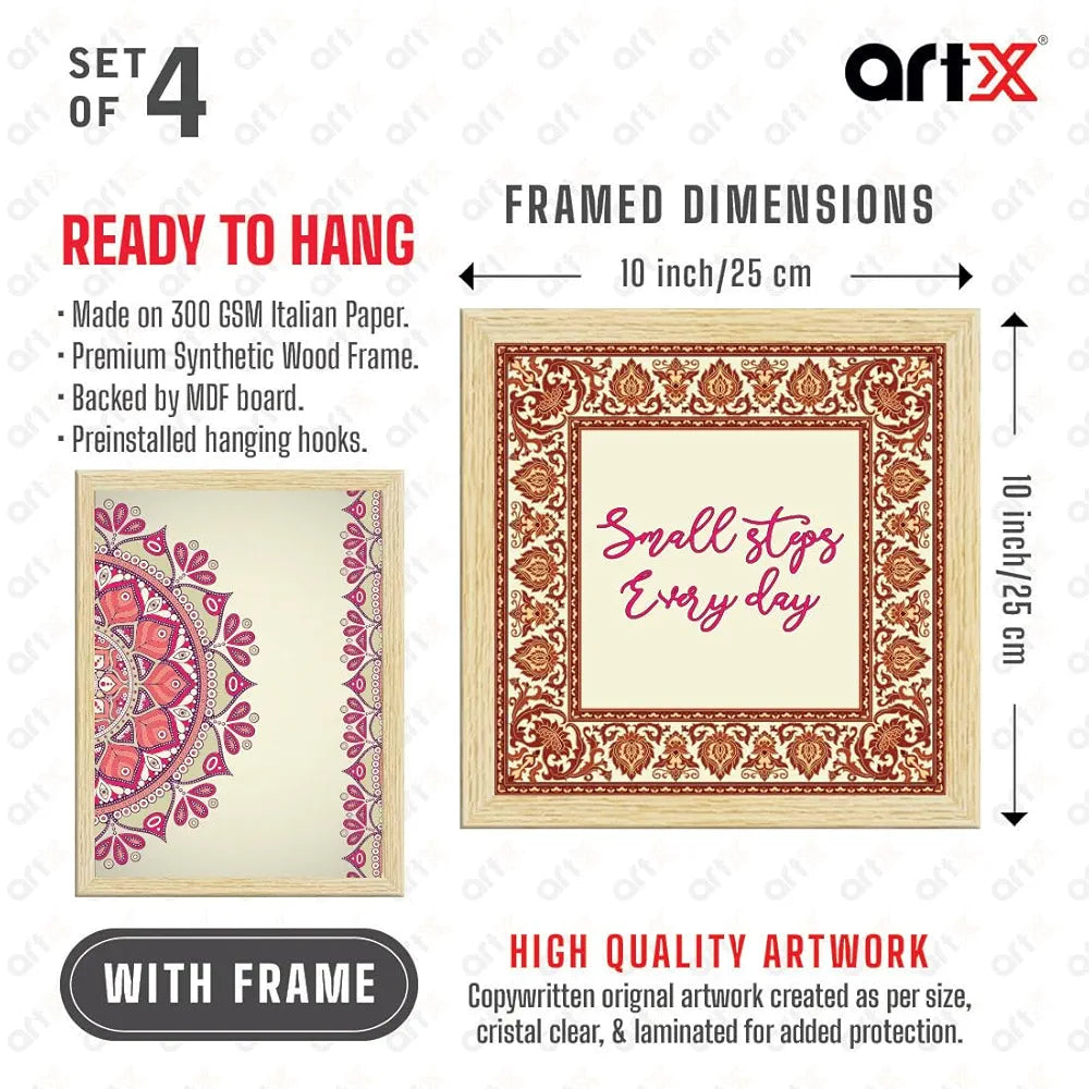 ArtX Paper Abstract Mandala Floral Big Wall Art Frame Painting Set of 4