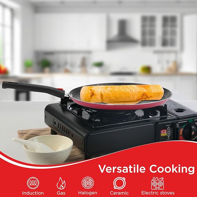 Vinod Popular Aluminium Non Stick Dosa Tawa with Detachable, Removeable Handles - 28 cm / 3 mm Thick