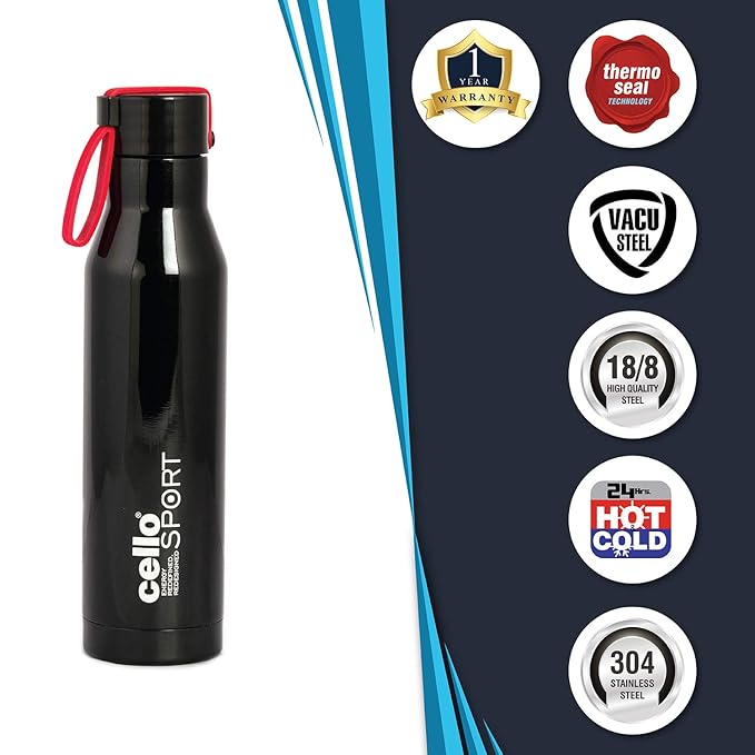 Cello Maestro Thermosteel Flask | 1 Litre | Black | 24 Hours Hot and Cold Stainless Steel Bottle