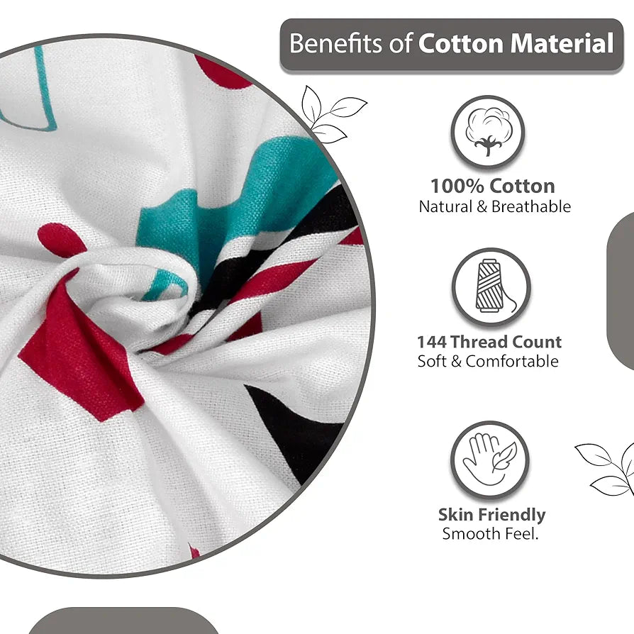 Divine Casa 144 TC Super Soft Cotton Bedsheet for Double Bed  144 Thread Count Abstract Colour Red Teal & White