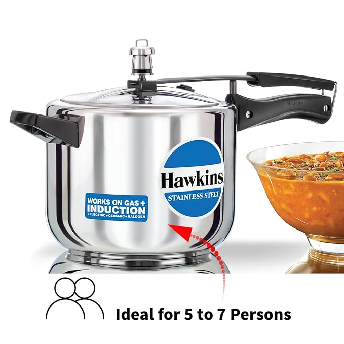 Hawkins 5 Litre Pressure Cooker Stainless Steel Inner Lid Cooker Induction Cooker Silver