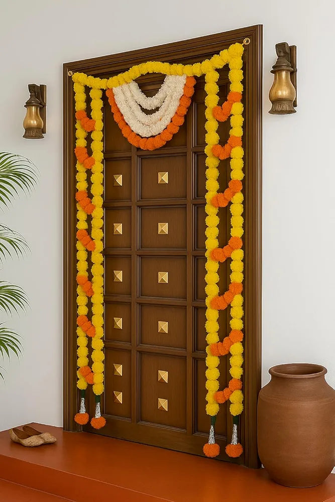 Toran for Main Door Entrance Marigold Flower Torans Reusable Banderwal 48 Inch Length Multicolour