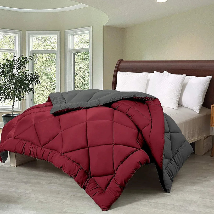 Cloth Fusion Reversible AC Comforter Set Double Bed Soft Microfibre King Size Quilt Blanket for Winter Grey & Maroon
