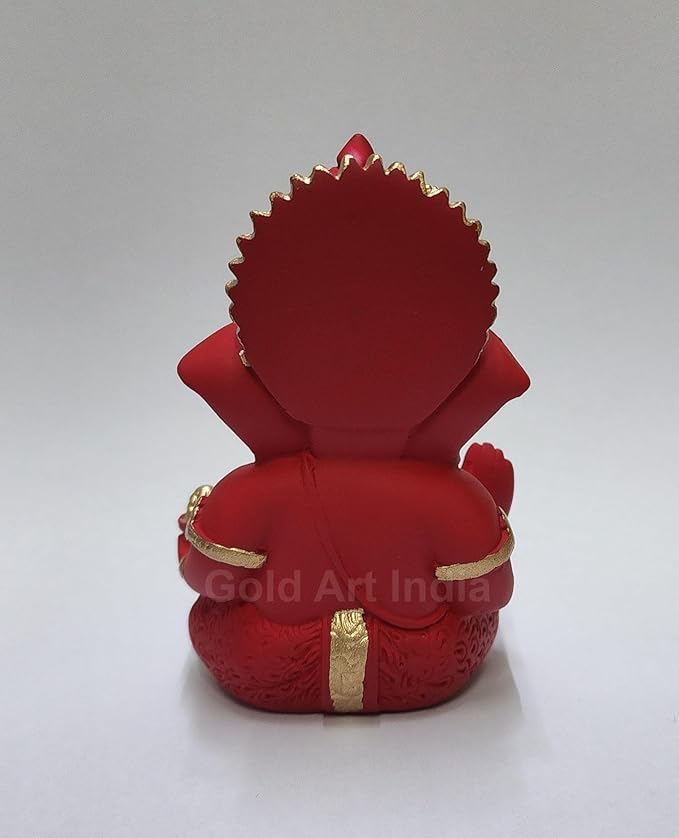 Gold Art India Mukut Ganesha Idol for Car Dashboard Maroon Red and Gold Small Ganesha Murti