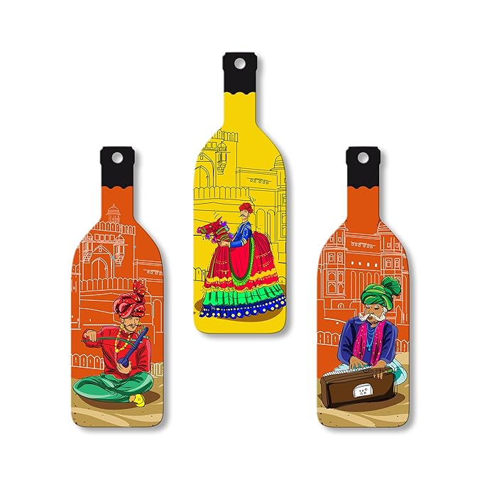 Artvibes Rajashtani Music Culture Wooden Wall Hanging for Home Decor | Set of 3