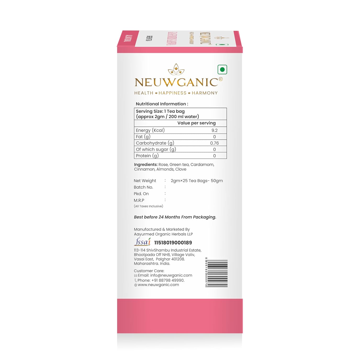 Neuwganic - Kashmiri Kahwa Green Tea Bags - 25 Pyramid Tea Bags