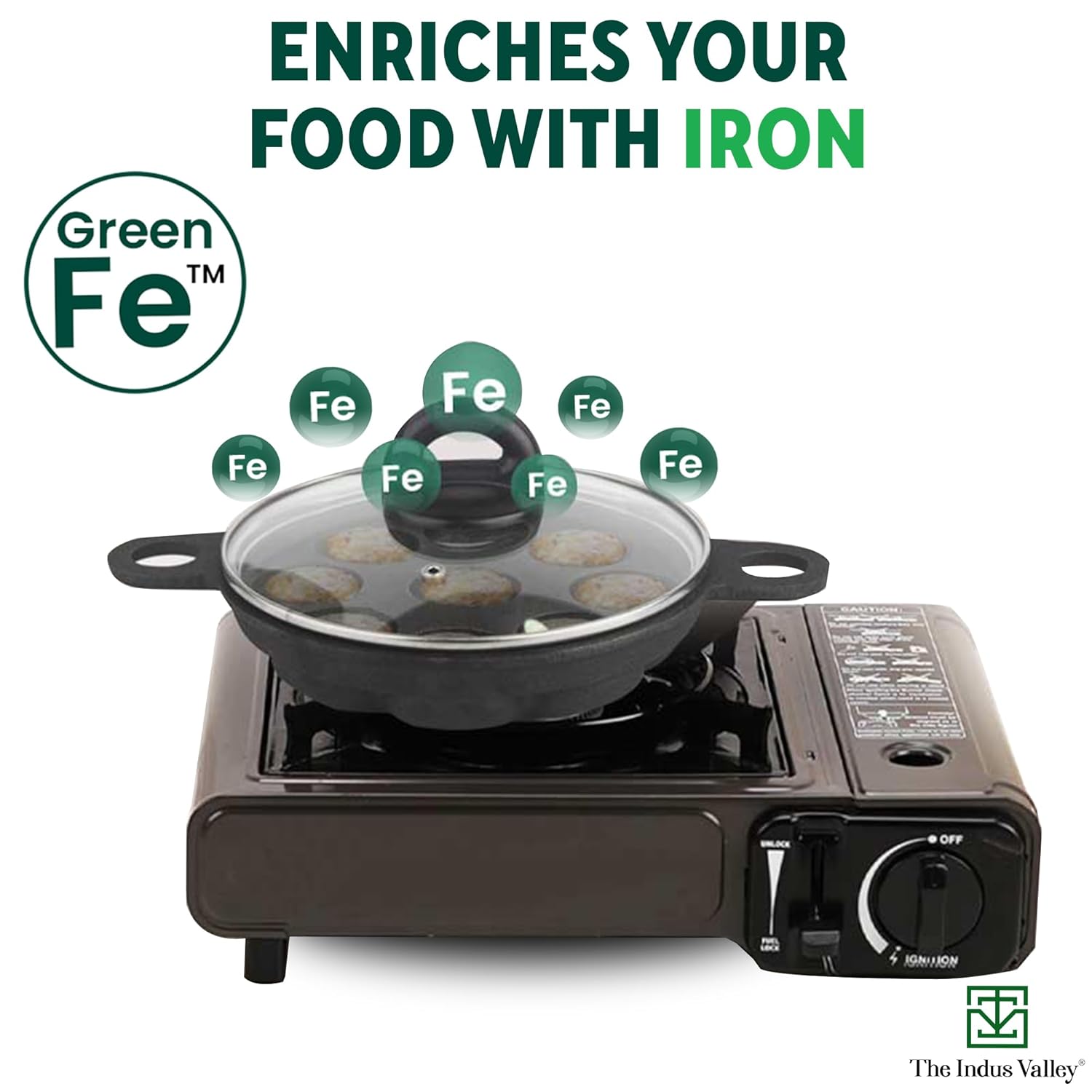 The Indus Valley Super Smooth Cast Iron Paniyaram Pan with Glass Lid | 9 Pit | 20.8cm/8.2inch | 2.7kg | Gas Compatible