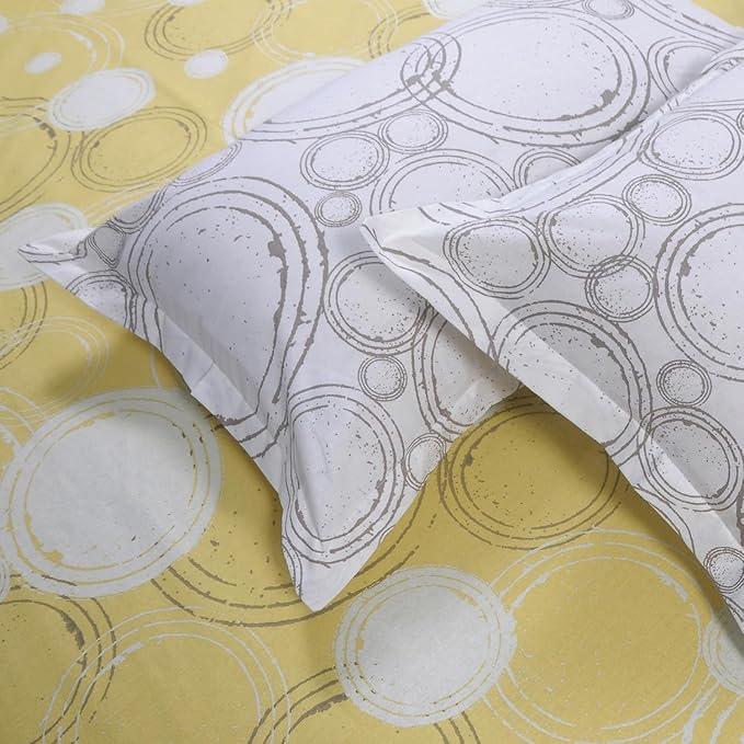 Huesland by Ahmedabad Cotton 144 TC King Size Bedsheet Cotton with 2 Pillow Covers | Sphere |  Yellow & Off White