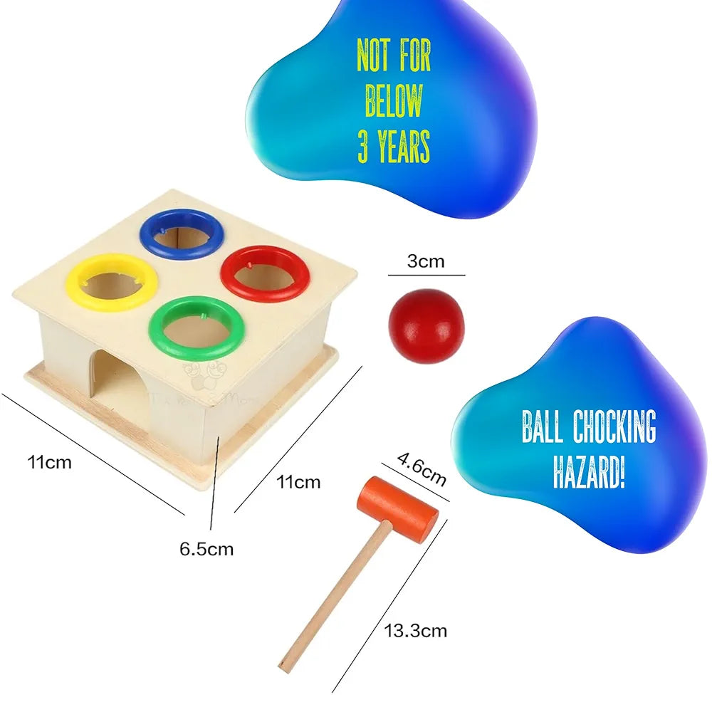 Trinkets & More® - Wooden Hammer Ball Knock Pounding Bench with Box Case Fine Motor and Dexterity Skills Early Educational Toy Set for Kids 3+ Years 