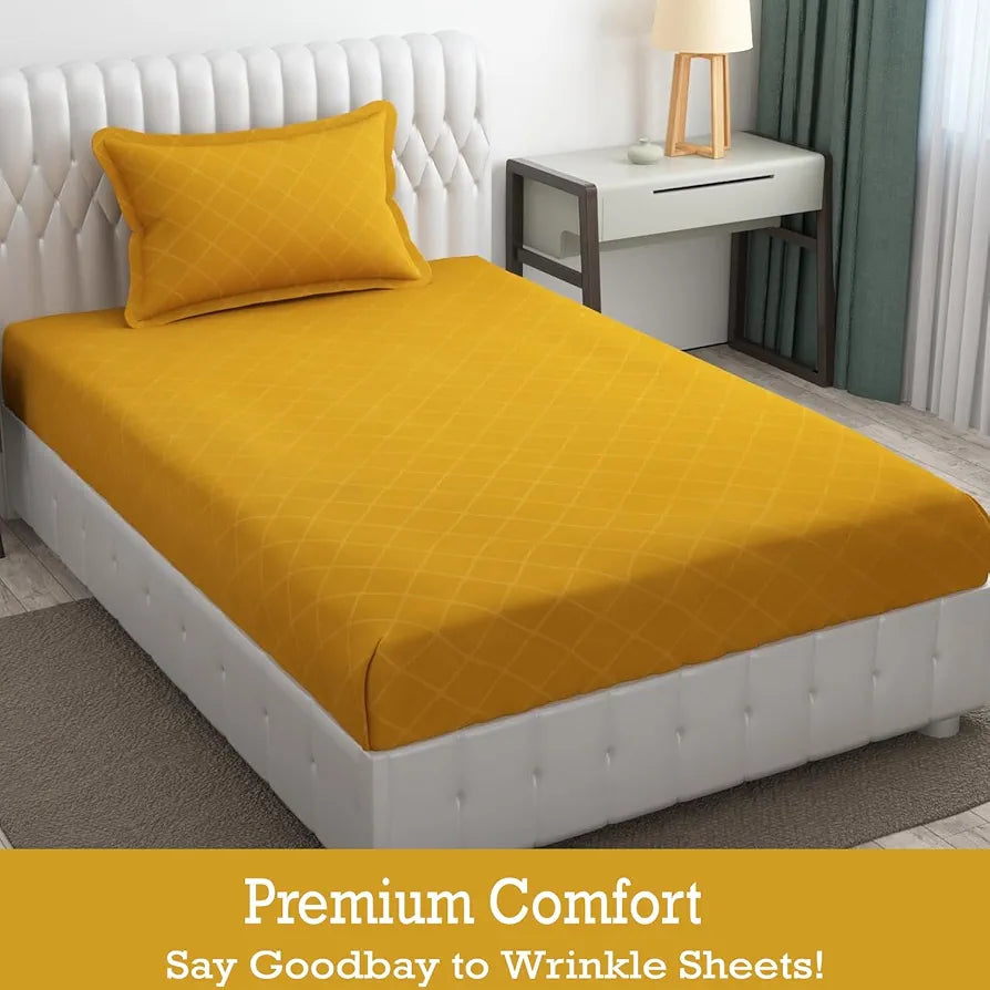 Fresh From Loom Microfiber Bed Sheet Set Single Geometric Bedsheet with 1 Pillow Covers 144 TC Yellow Barfi