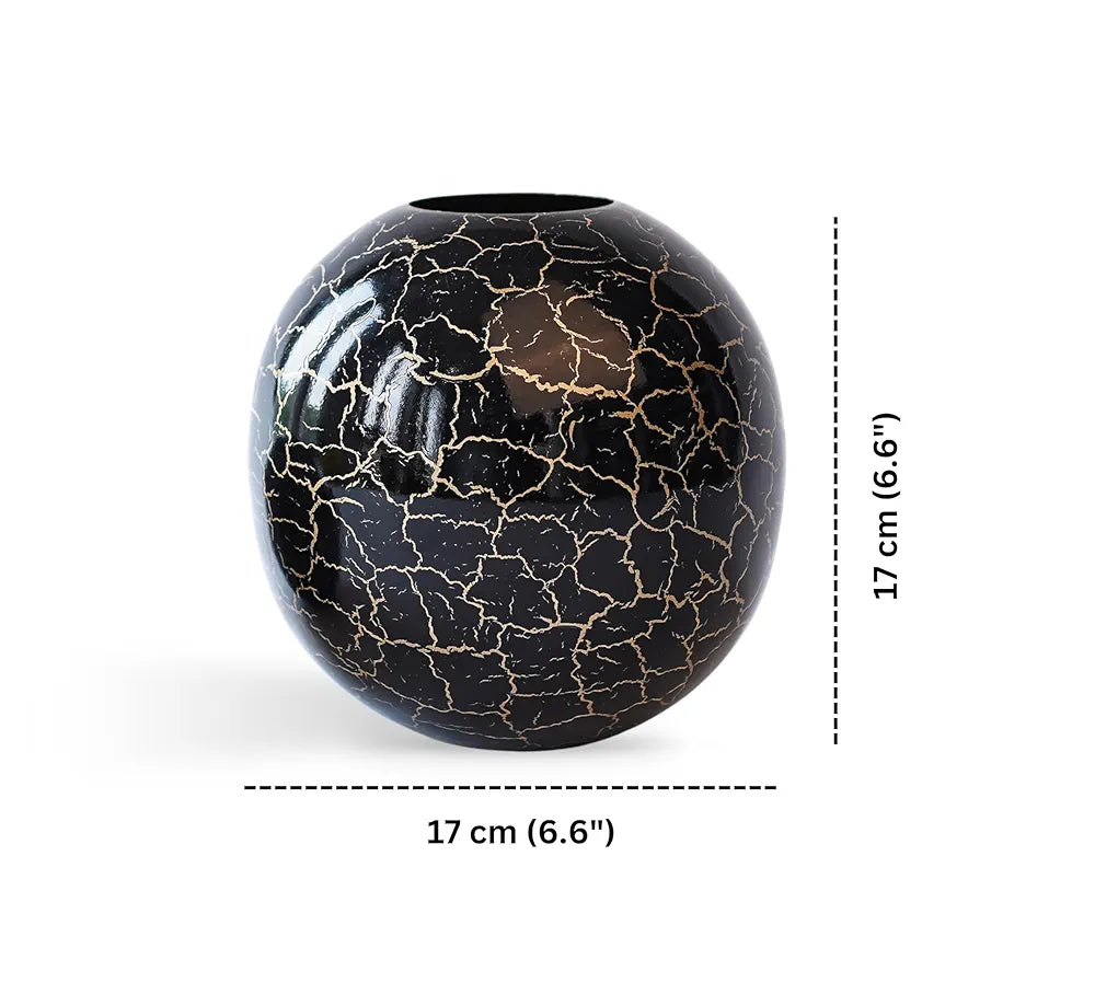 Behoma Metal Ball Vase for Home Decor Black Crackled Medium Flowers not Included