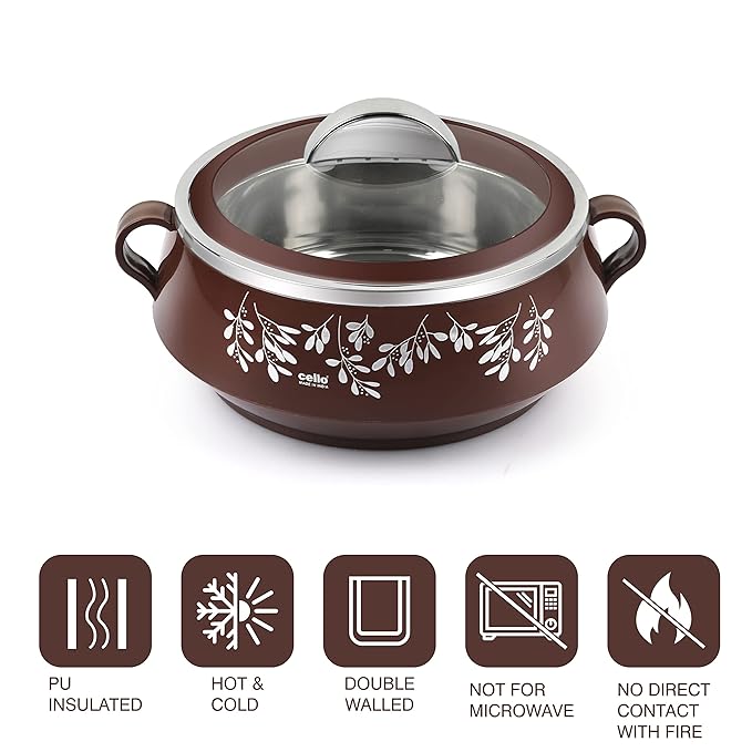 Cello Glitter Casserole with Inner Steel | Insulated Stainless Steel Inner Body Casserole Set for Meal | Set Of 3