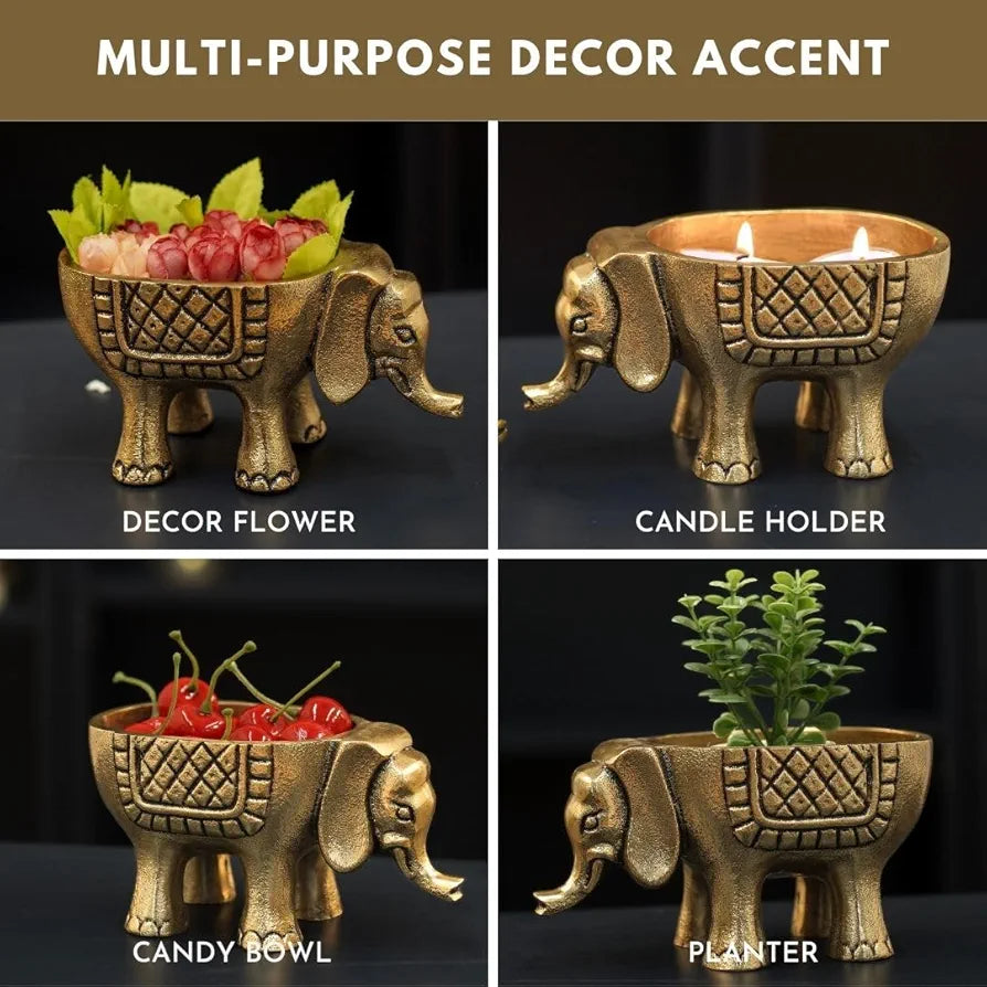 BEHOMA Aluminium Elephant for Good Luck | Statue for Tabletop Living Room Office | Candle Holder Gift Showpiece for Valentine's Day, Birthday 