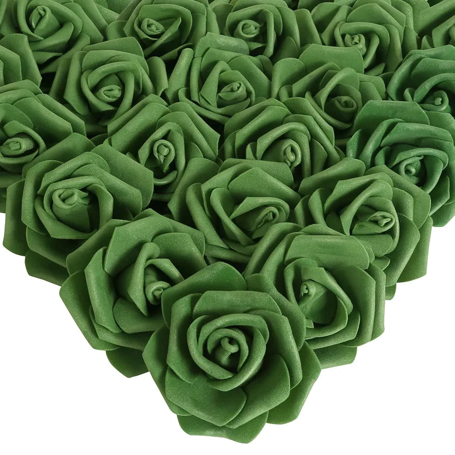 100 Pcs Artificial Foam Roses Heads 3Inch Stemless Faux Roses Bulk Fake Flowers Heads Army Green