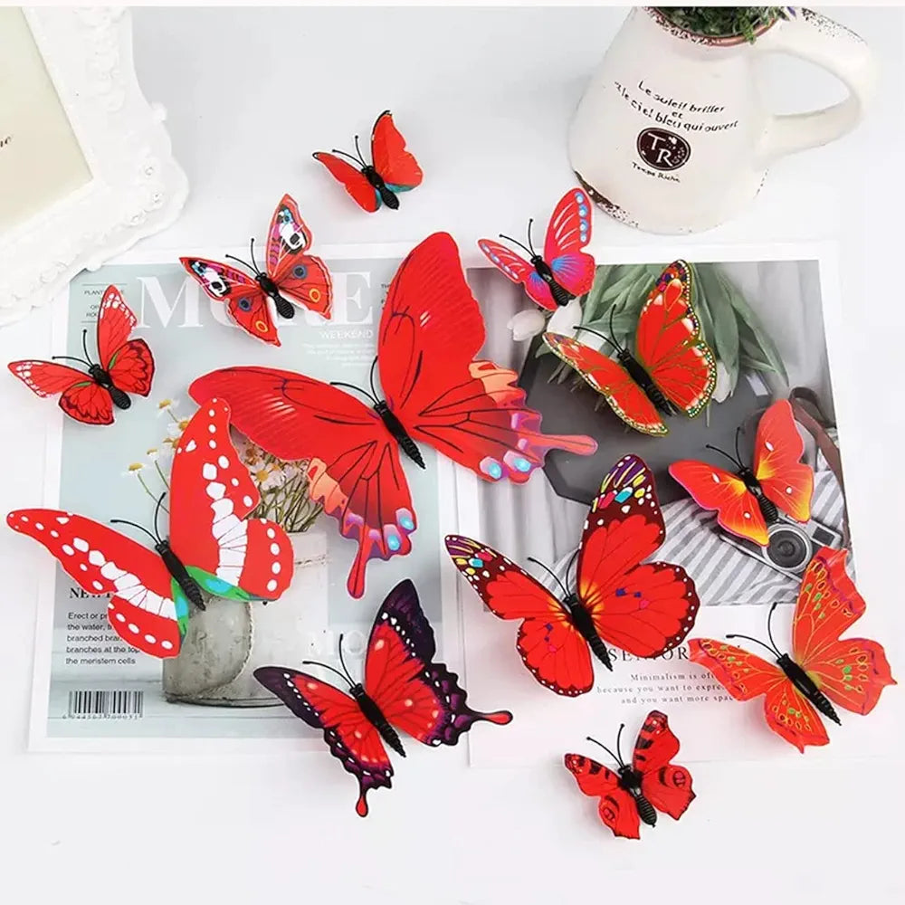 Xtore 12pcs 3D Home Decor Butterfly 3D Plastic Build Ferrari Red Comes with Sticking pad