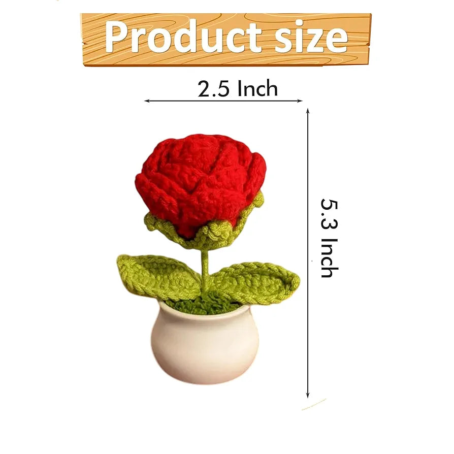Handmade Crochet Flower Pot Rose and Tulip Artificial Flower Knitted Flower