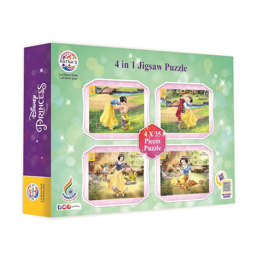 Ratna's 4 in 1 Princess Snow White Jigsaw Puzzle 140 Pieces for Kids. 4 Jigsaw Puzzles 35 Pieces Each
