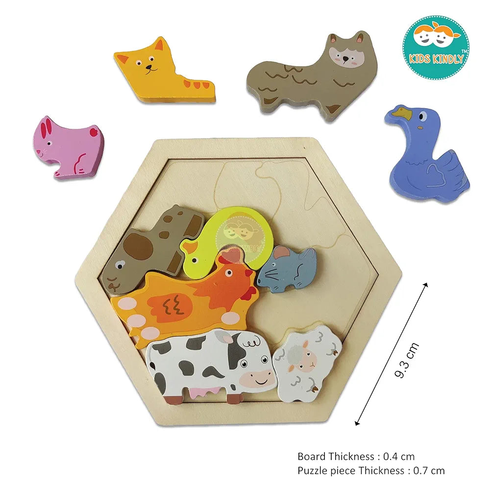 KIDS KINDLY Wooden Stacking & Sorting Puzzle – Farm Animals Theme, Jigsaw Puzzles, Wooden Toys for Kids, Age 3+
