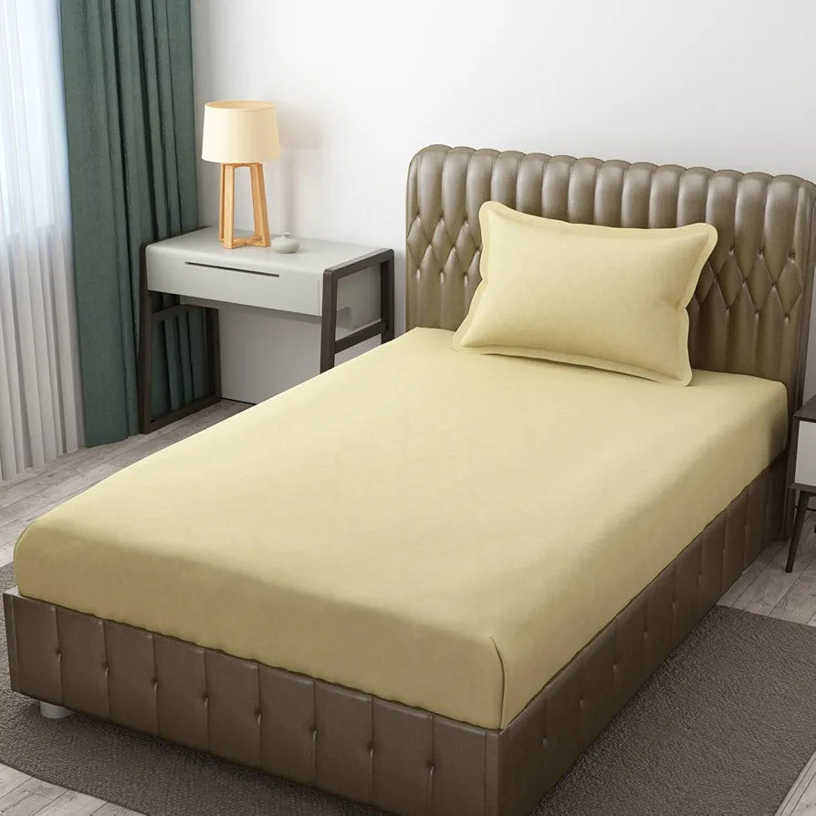 Fresh From Loom Single Bed Bedsheet Solid Bed Sheets With 1 Pillow Covers 144 TC Light Beige Damas