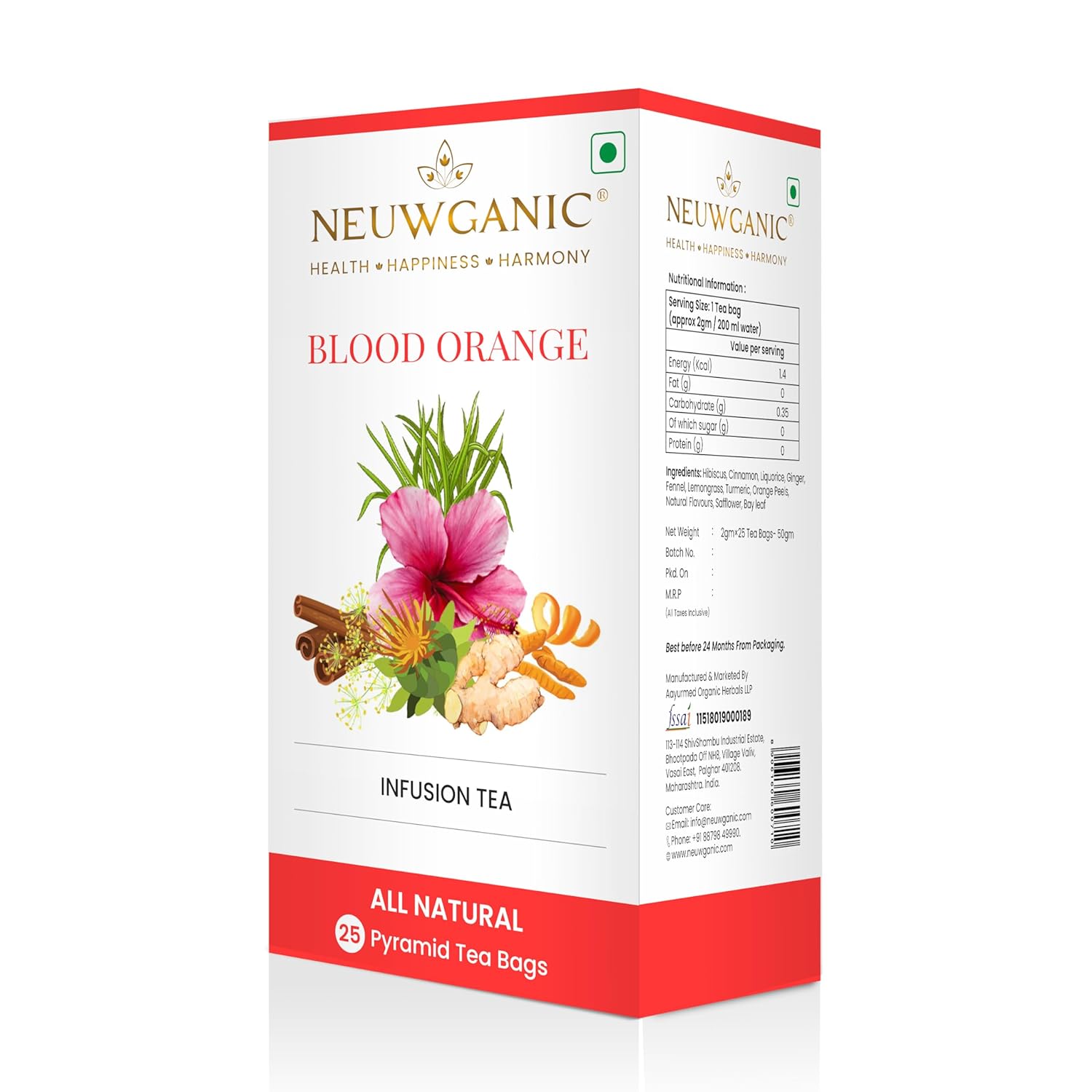 Neuwganic - Blood Orange Infusion Tea Bags - 25 Pyramid Tea Bags
