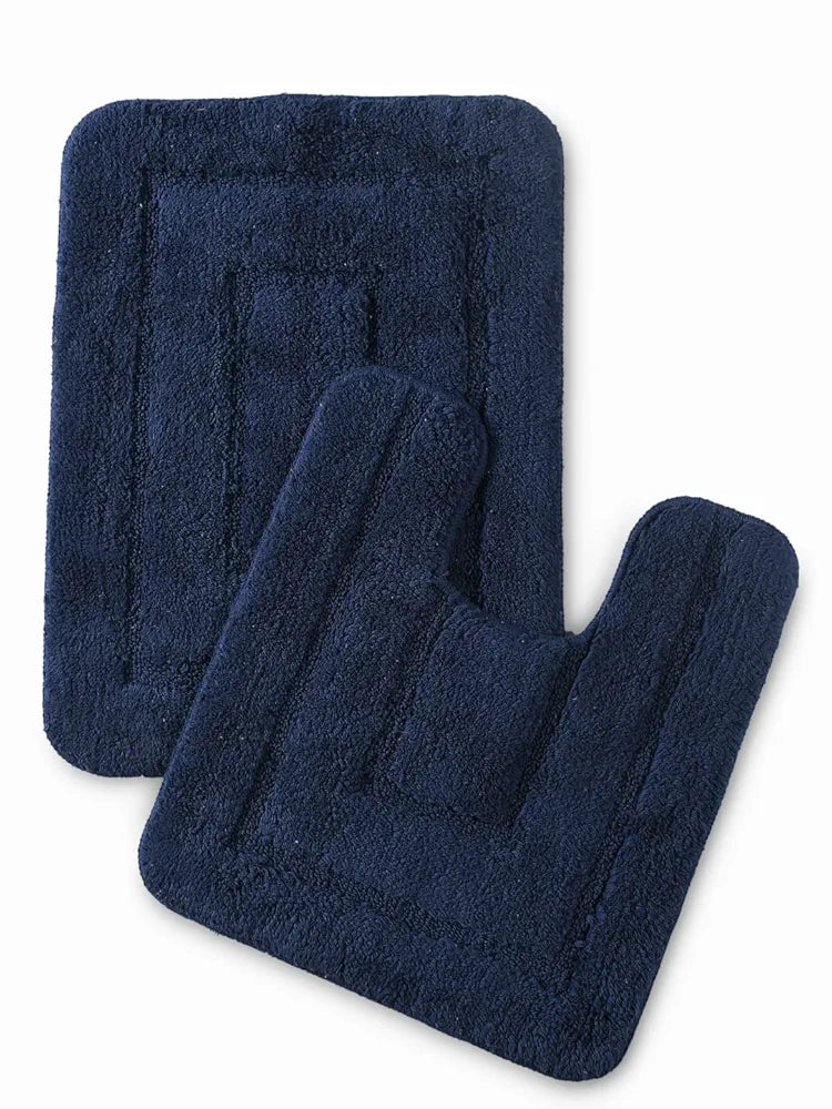 Saral Home Cotton Anti Slip Bathmat Set with Contour Colour Blue