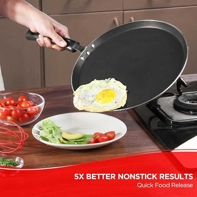 Vinod Zest Aluminium Non Stick Dosa Omni Tawa - 25cm | 3mm Extra Thick | 3 Layer Ceramic Coat | Bakelite Handle