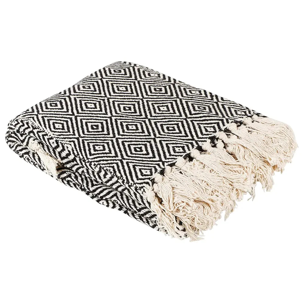 Sashaa World Cotton Throw Blanket Colour Black & White