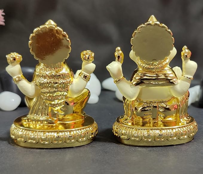 Gold Art India Gold Plated New Chakra Laxmi Ganesha Pair Idol Laxmi Gold Off White Colour