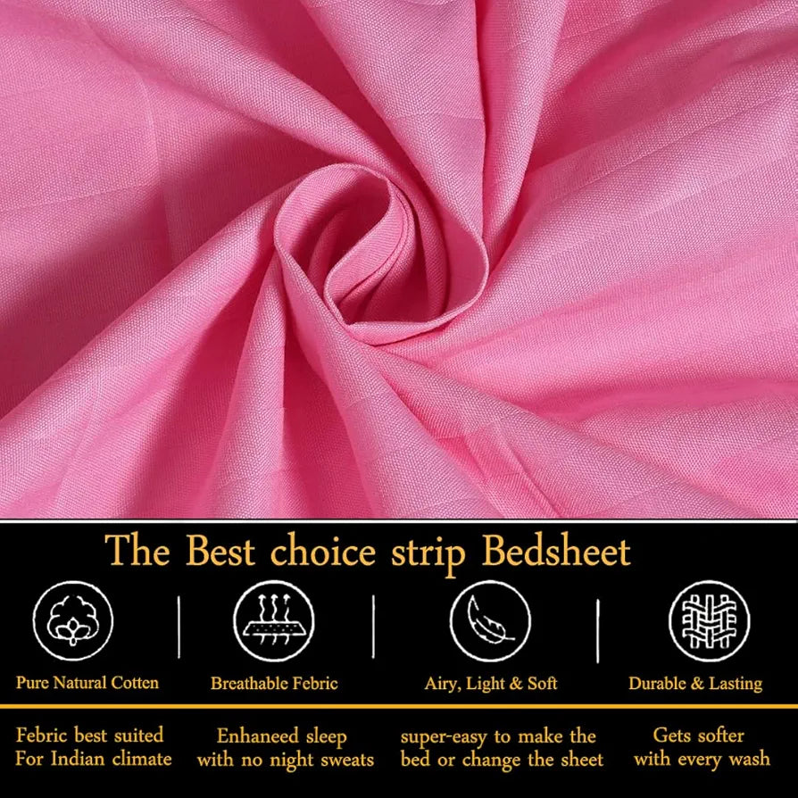 Fresh From Loom Microfiber Breathable Single Size Flat Bedsheets Hotel & Home Plain Bedsheet Set with 1 Pillow Covers 144 TC Pink