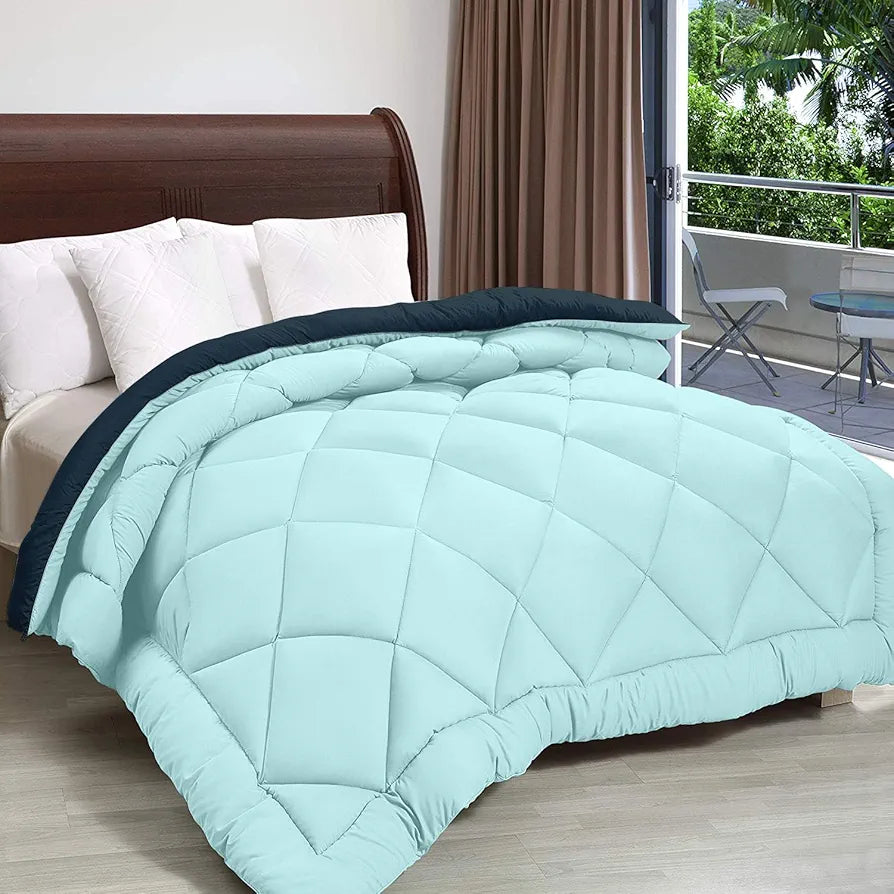 Cloth Fusion Reversible AC Comforter Single Bed Soft Microfibre Quilt Blanket for Winter Navy & Light Blue