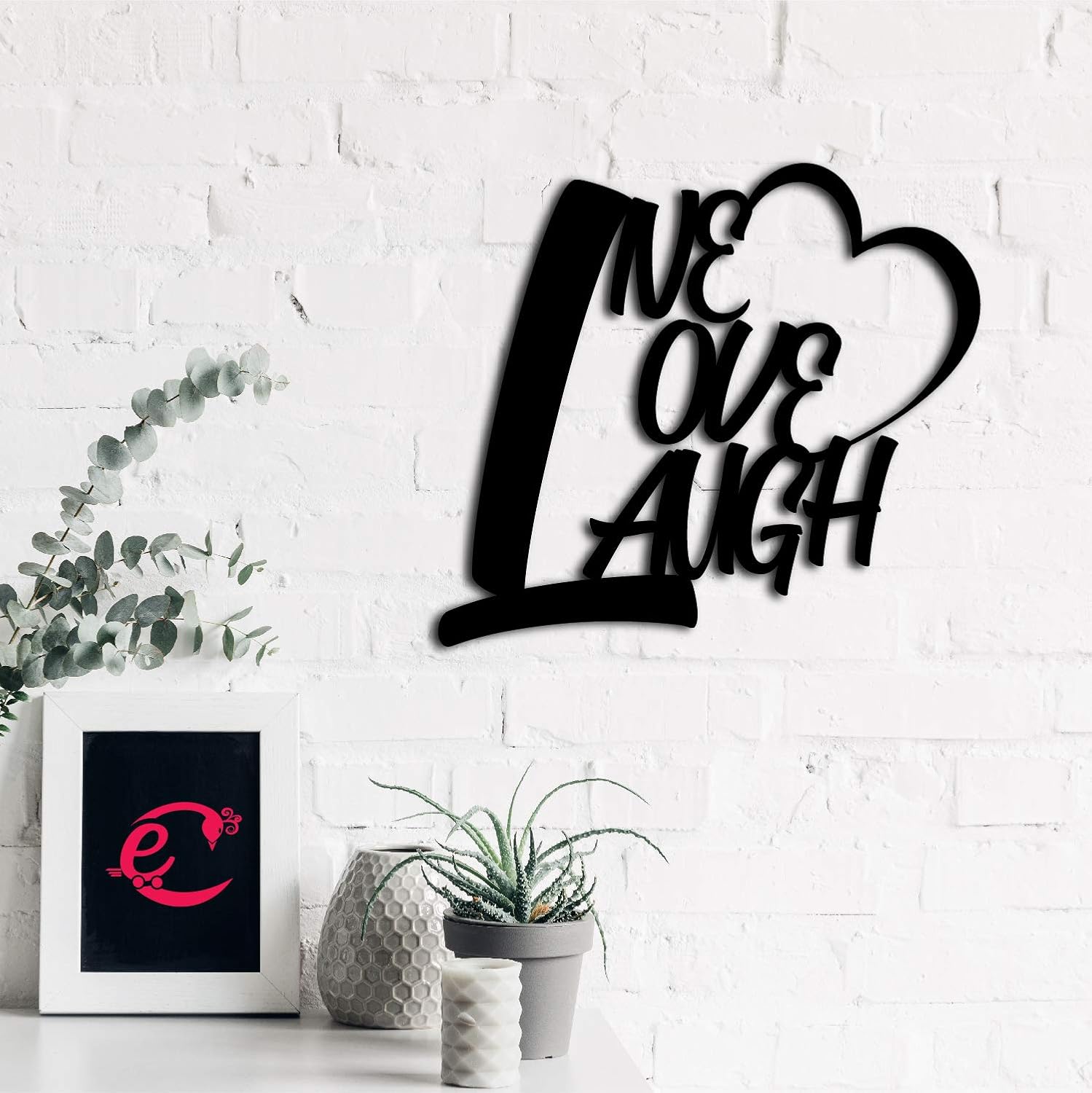 Ecraftindia Live Love Laugh Quote With Heart Black Engineered Wood Cutout Wall Art Decor | Inspirational Wall Hanging