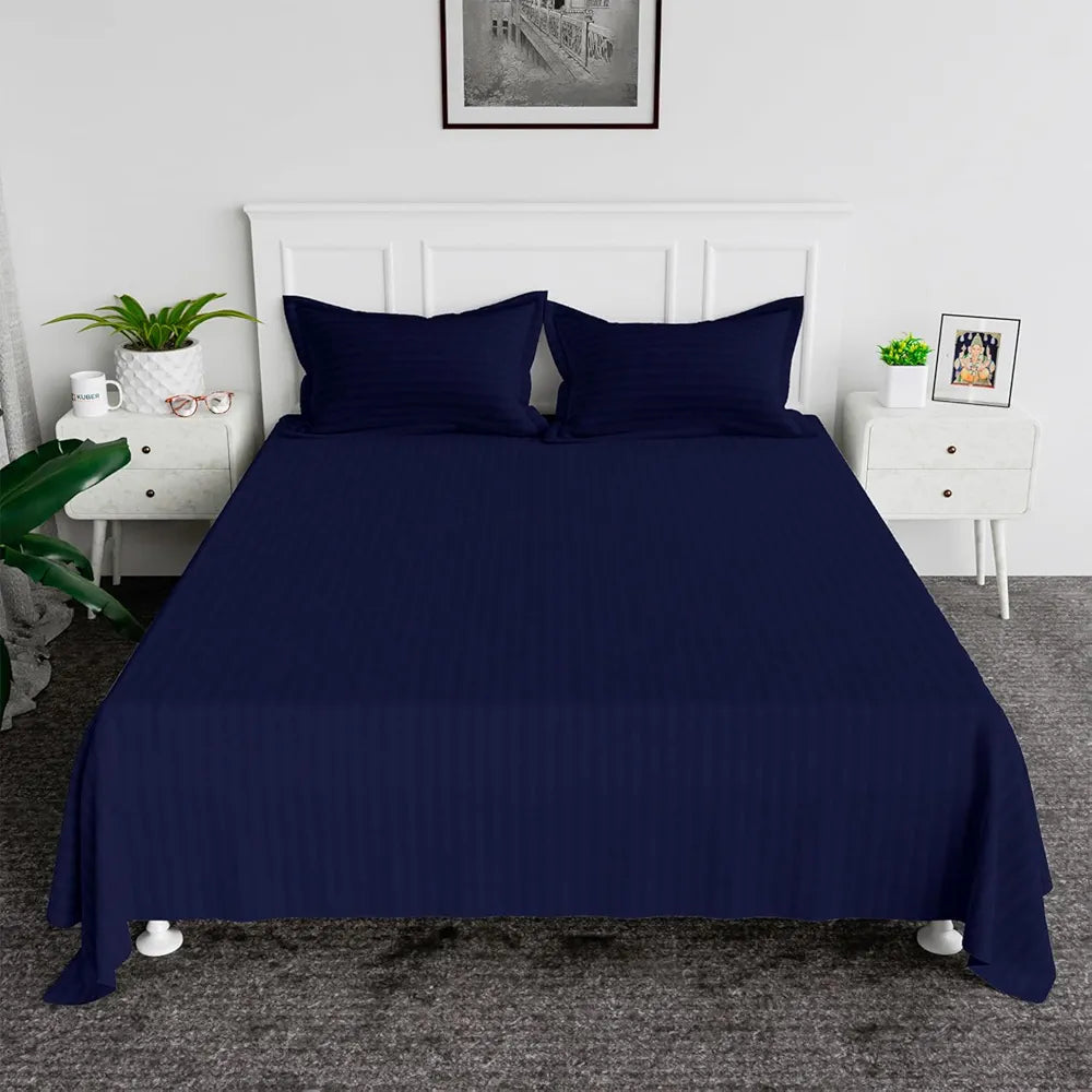 Kuber Industries Double Bedsheet with 2 Pillow Covers 144 TC Glace Cotton Bedsheet Blue